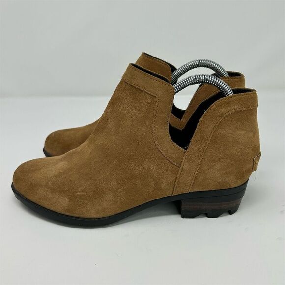 Sorel Lolla Cut Out Bootie Brown Tan Camel Suede Pull On Ankle Boots Size 8.5 - Picture 6 of 12